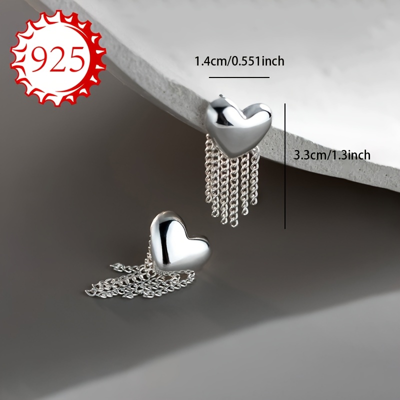 925 Silver Love Tassel Earrings Exaggerated Fashionable Niche High End Ear
